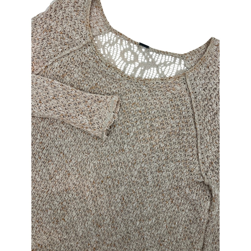 Free People Womens Tan Marled Cotton Knit Crochet Back Boho Sweater M